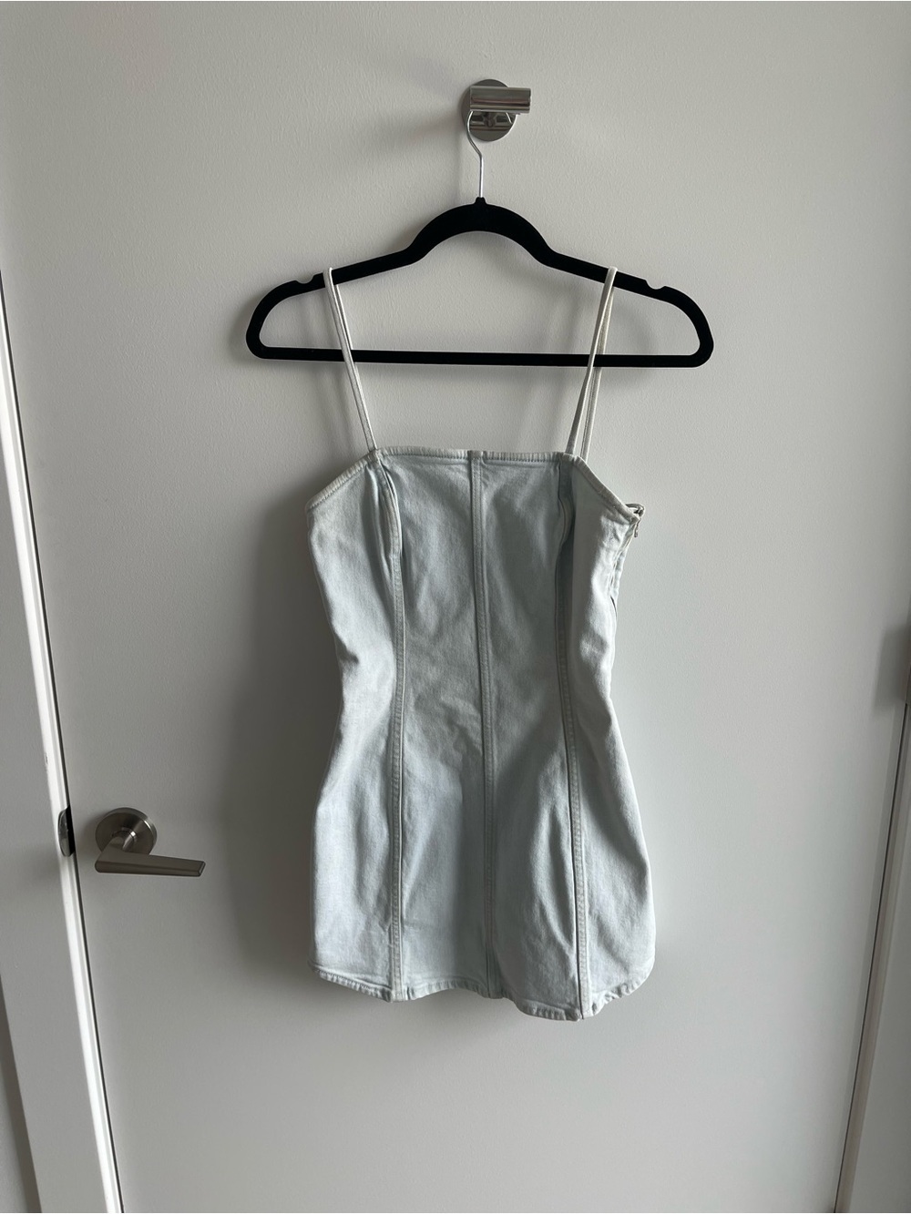 Zara Light Wash Denim Mini Dress with Spaghetti Straps